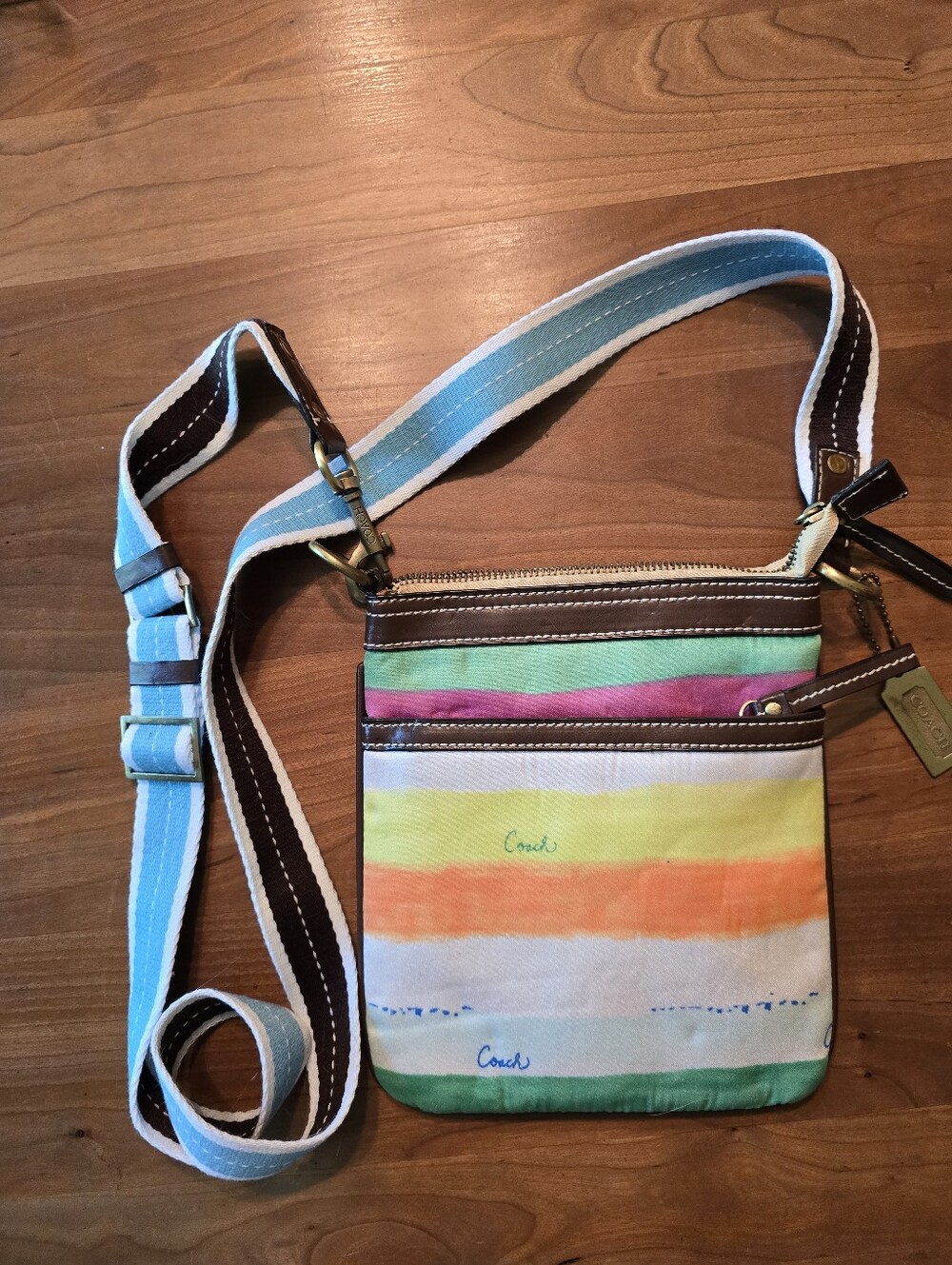 NWOT Vintage Coach Hampton Watercolor Stripe Crossbody Swingpack - Picture 10 of 10